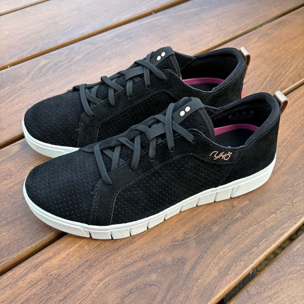 NWT Ryka Haiku Perforated Leather Suede Lace-Up Sneakers Black Size 9